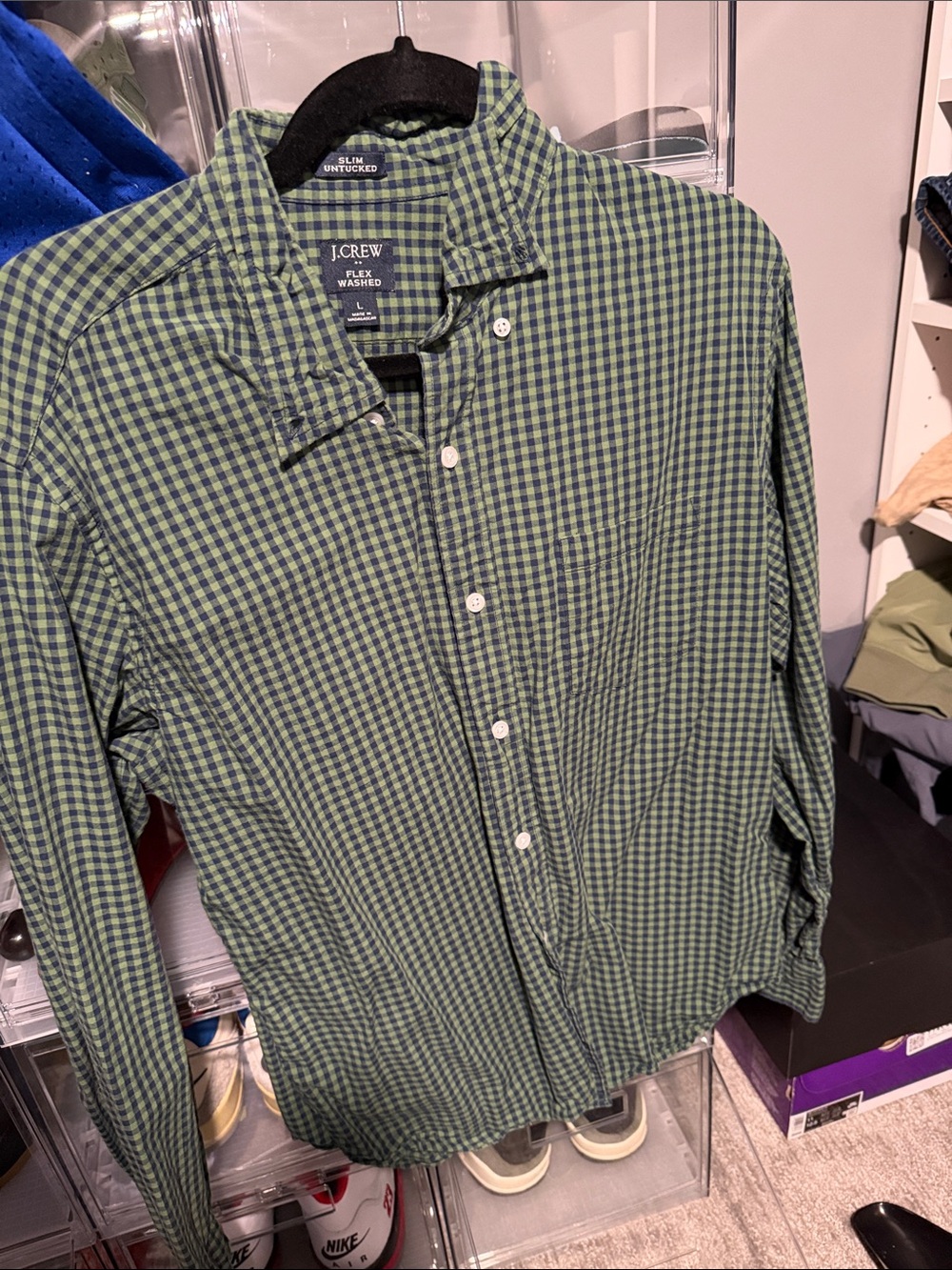 J. Crew Men’s Green and Navy Gingham Button-Down Shirt